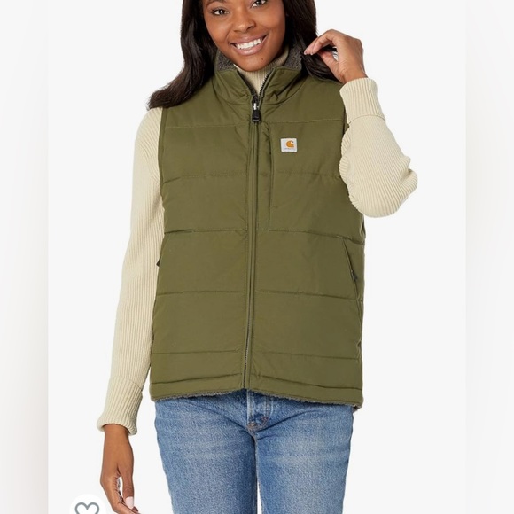 Carhartt Vest Womens 1X Olive Green Montana Sherpa Reversible 0V5607-W NEW* - Picture 1 of 9